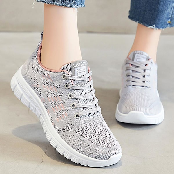 Dame Treningssko Løping Pustende Atletisk Snøring Sports Fitness Gym Joggesko Gåsko Arbeidssko Gray 41