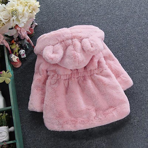 Jenter Vinter Myk Fuskepels Hettejakke Fleece Tykk Varm Jakke Yttertøy Pink 2-3 Years