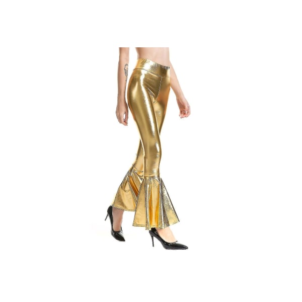 Dame Flare Bukser Havfrue Bred Ben Bukser Hippie Metalliske Bukser Xinmu Gold M