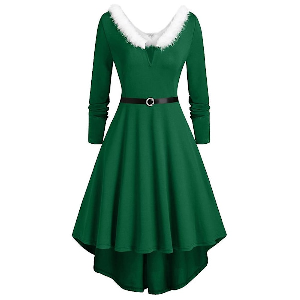 Jul Dam Jultomte Kostym V-ringad Swing Midi Klänning Jul Maskerad Green M