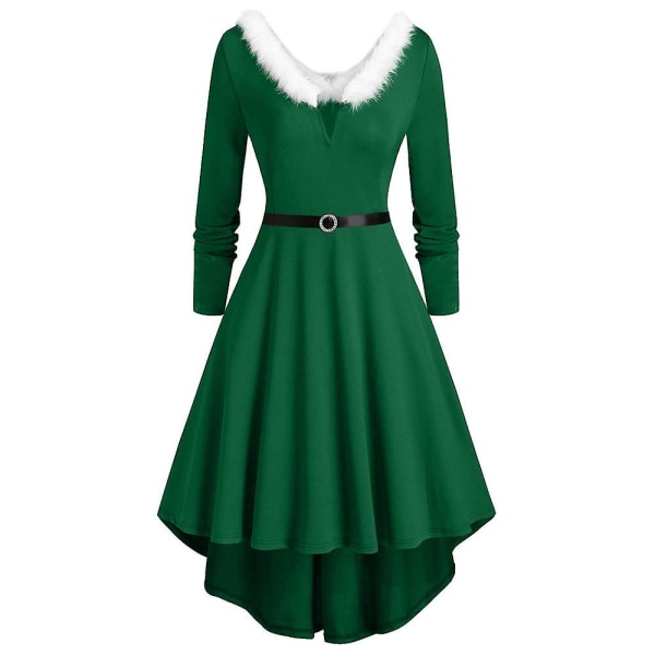 Jule Kvinner Julenisse Kostyme V-hals Swing Midi Kjole Julekostyme Green 3XL