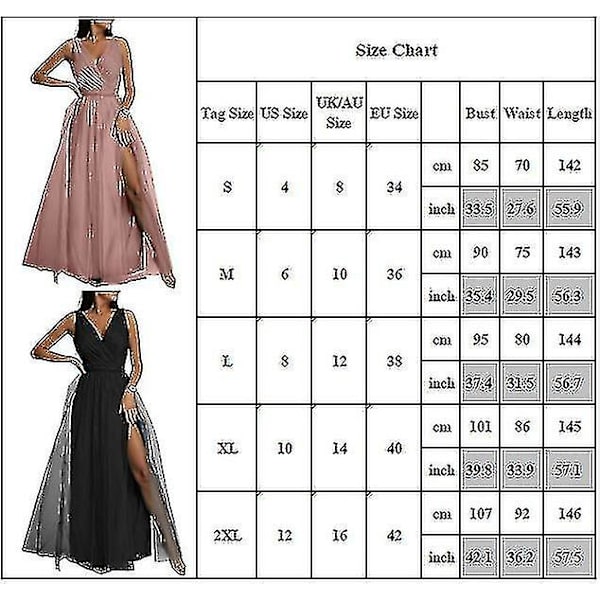 Dame V-hals Brudepige Bryllup Maxikjole Dame Galla Balkjole Aften Cocktailparty Slids Lange Kjoler Black L