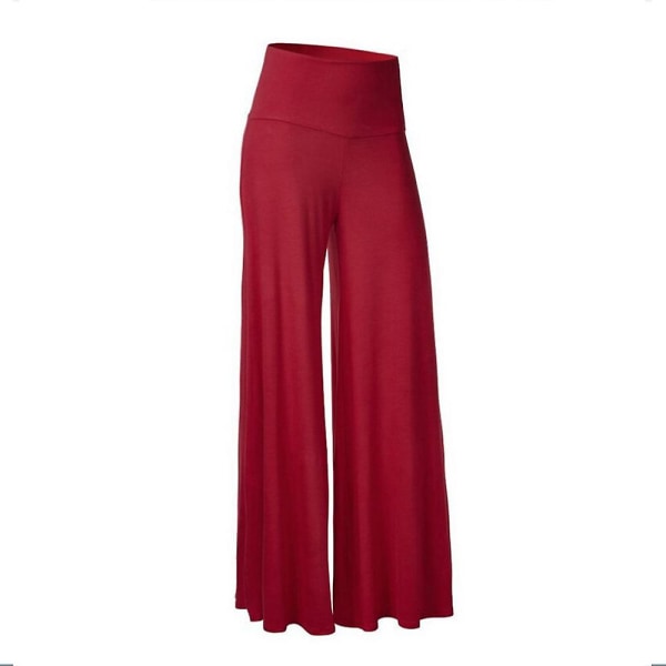 Dam Fit & Flare Enfärgade Palazzobyxor Mjuka Andningsbara Vardagsbyxor Full Längd Sommar Sport Gym Dans Yogabyxor Wine Red XL