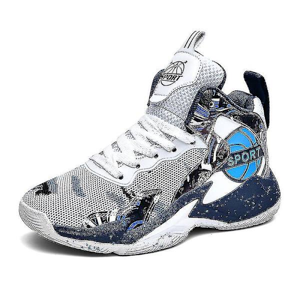 Barn Basketbollskor Andningsbara Sneakers Pojkar Flickor Sportskor Yj8768 WhiteBlue 30