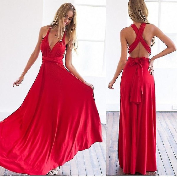 Naisten Monikäyttöinen Kietaisuside Pitkä Mekko Muunneltava Boho Iltapuku Juhliin Kaasoille Red M
