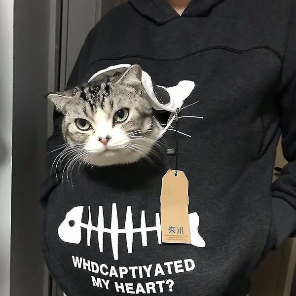 Tröja Kattälskare Hoodie Känguru Hund Husdjur Tass Pullover Myspåse Tröja Fickdjur Öra Huva Hög Kvalitet Gray S