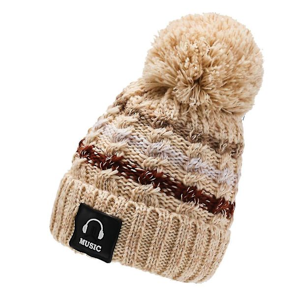Dame Termisk Strikket Hue Vinter Varm Fleece Foret Pom Pom Ski Hue Beige