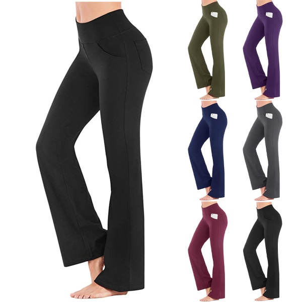 Kvinnor vida benbyxor Casual Stretch Yoga Pant Lounge byxor grå grey XL