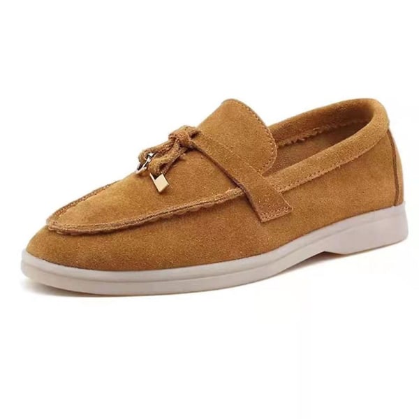 Forår Efterår Ruskind Slip-on Flade Sko Skridsikre Komfortable Løbesko Til Kvinder Daglig Brug Brown 37