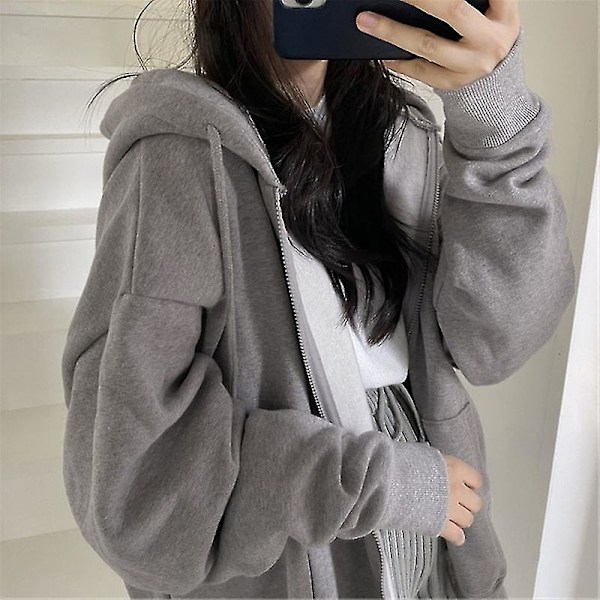 Damhuvtröja med dragkedja, enfärgad ficka, sweatshirt, höst, långärmad, lös basebolljacka EA00513*GREY M