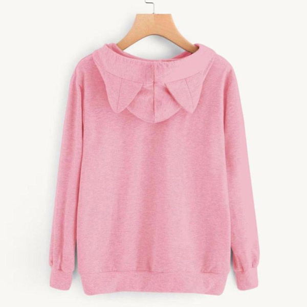 Kvinnor Hoodies Sweatshirt Kawaii Rosa Höst Cartoon Katt Mönster Långärmad Moletom Hoodie Sweatshirts Öra Hooed Mujer 02 Grey S