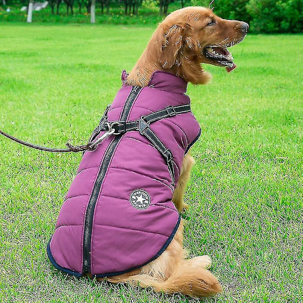 Stor hundjacka med sele Vintervarma hundkläder Vattentät Purple 4XL