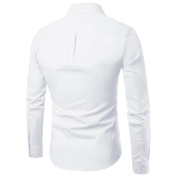 Herr enfärgad formell knappskjorta långärmad business slim fit skjorta casual toppar ficka White XL