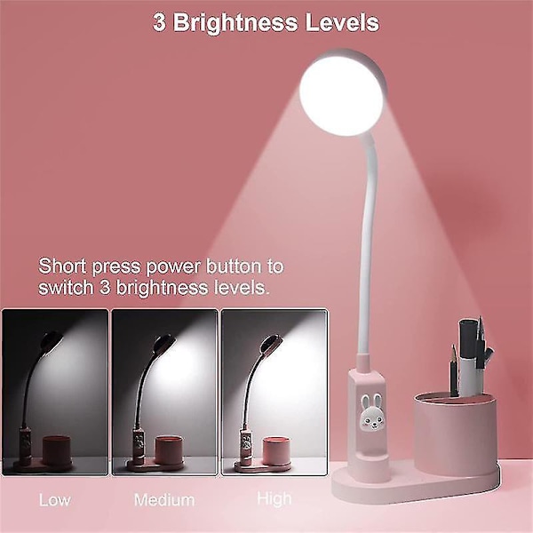 Skrivebordslampe Barn Nattbordslampe Med Penneholder, Automatisk Fargeskiftende Bordlampe, Dimbar LED Leselampe