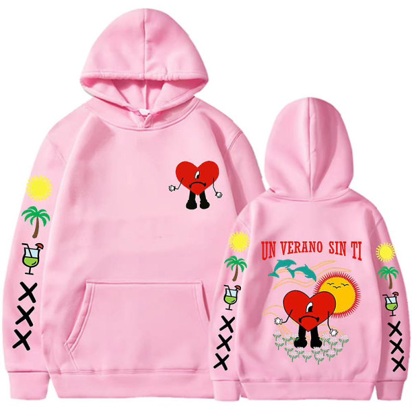 Un Verano Sin Ti Bad Bunny Print Hoodie Mænd Kvinder Par Hættetrøje Sweatshirt Pullover Toppe Pink L