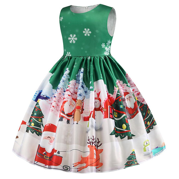 Jenter Juleprint Ermeløs Prinsesse Ballkjole Ballkjole Julebord Swing Kjole Green 4-5 Years