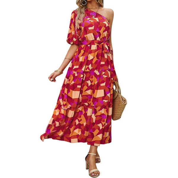 Sommarklänning för damer, bohemisk stil, oversize tryck, lång maxiklänning, present till mamma, kvinna, älskare Red L