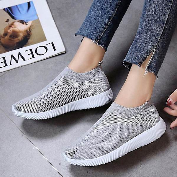 Slip-on sneakers för damer, andningsbara träningsskor sportskor Grey 41
