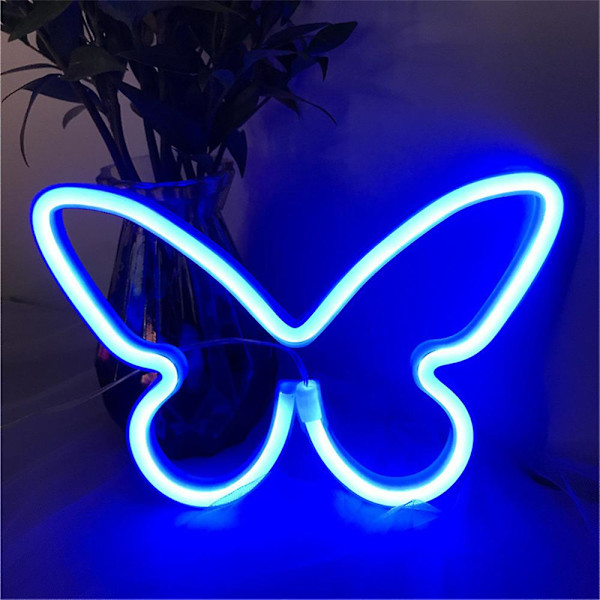 Fjäril LED Neon Skylt Bordslampa Nattlampa USB Neonlampa För Sovrumsinredning Blue