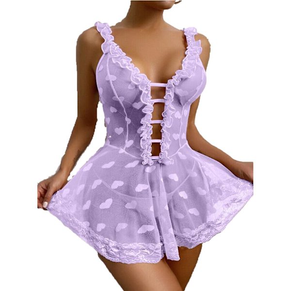 Bästsäljare - Sexig Dam Spets Babydoll Nattlinne Dam Underkläder Sovkläder Plus Storlek Light purple L