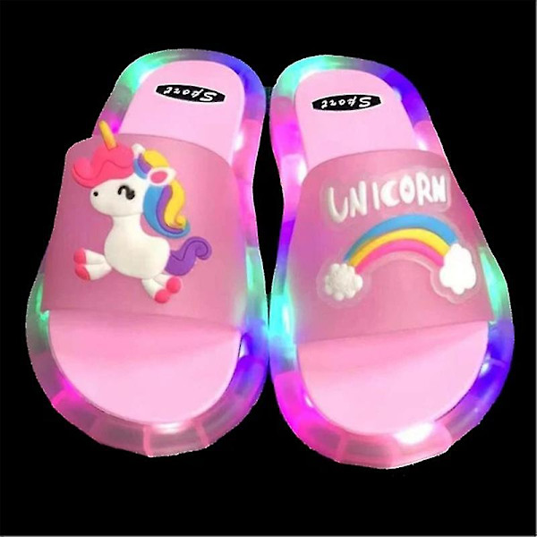 Unicorn Tøfler til Barn Lysende Super Søte Tøfler Selvlysende Sommersko Blue Pony 30-31