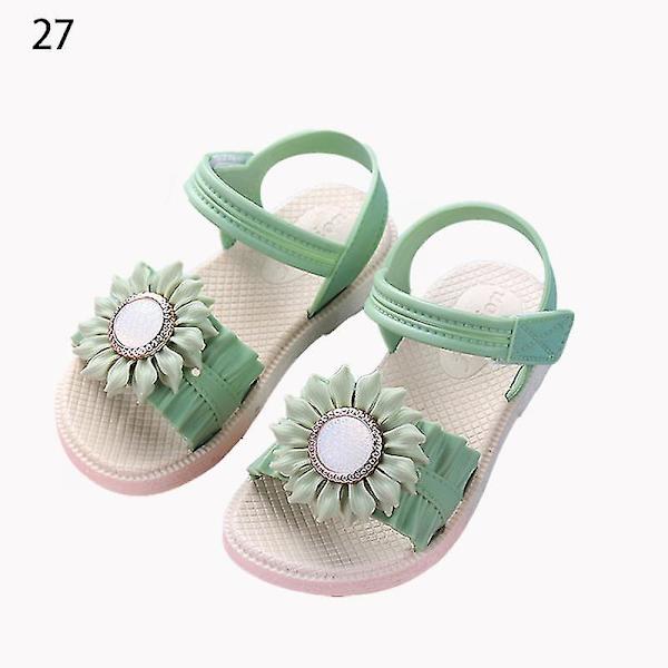 Pigesandaler med åben tå, margueritblomst, sommerstrandsko med PVC-sål, skridsikre Green 27