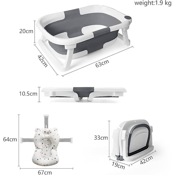 Hopfällbart babybadkar med termometer Grey