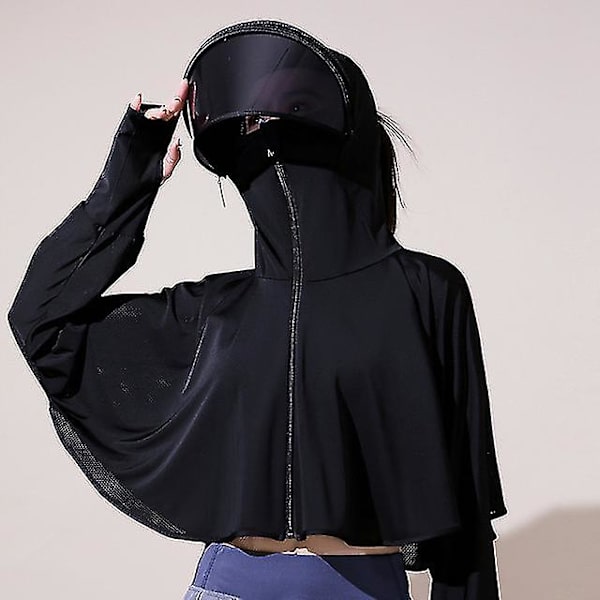 Sommarsolskyddskåpa Solskydd med huva Skugga Topp Anti Uv Issilke Sport Kylande Kläder Black