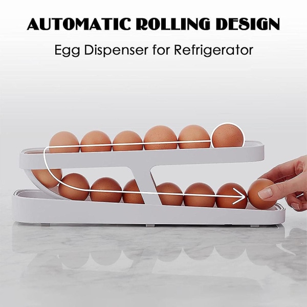 Automatisk rullande äggförvaring för kylskåp, 2-lagers rullande äggdispenser, platsbesparande äggbricka