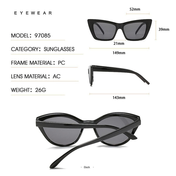 Trendy UV400 Beskyttelse Firkantede Mode Tilbehør Shades Cat Eye Solbriller til Kvinder Mænds Solbriller Black grey