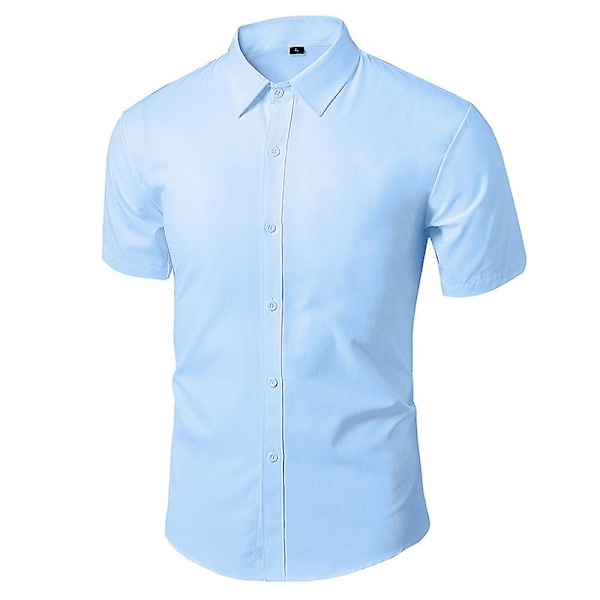 Miesten lyhythihainen yksivärinen nappipaita kesäpaita Light Blue XS