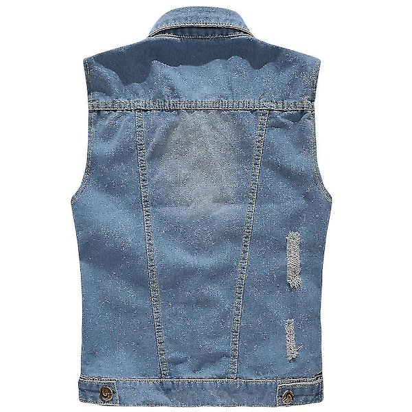 Klassisk denimväst för män, riven, gyllene knappar, ärmlös väst Light Blue XS