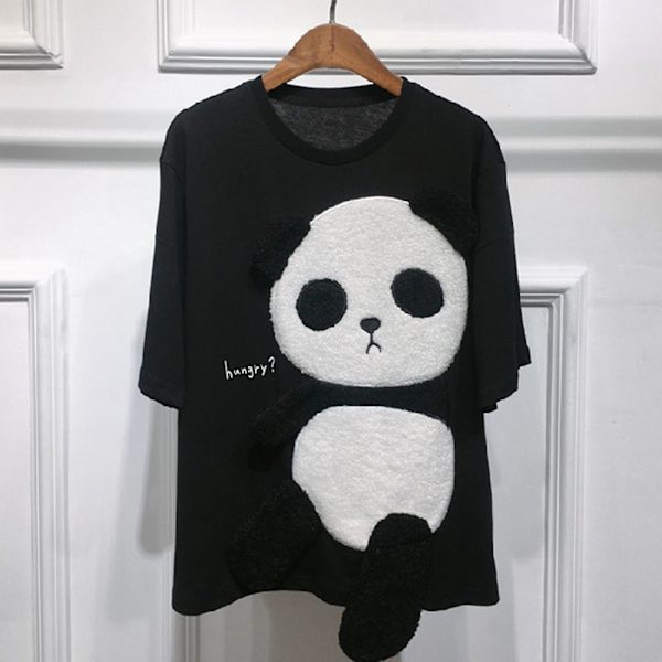 Kortærmet sommer T-shirt til kvinder, koreansk stil, løs sommer T-shirt med halve ærmer til indendørs aktiviteter eller hverdagsbrug Black XL