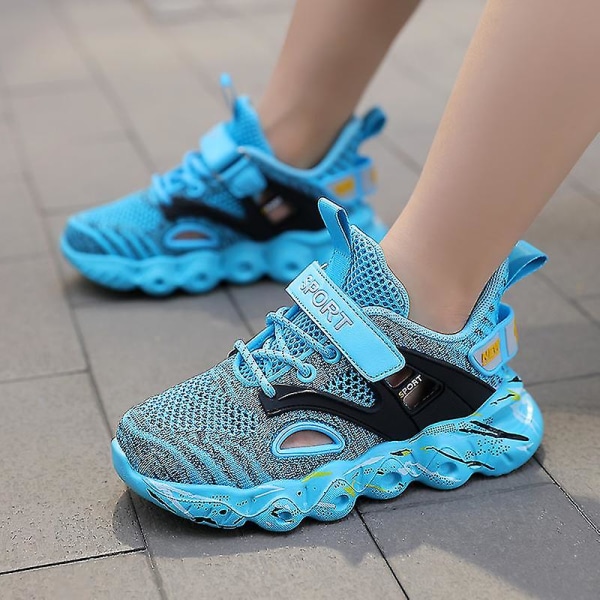 Nya trendiga sneakers för pojkar och flickor, andningsbara löparskor, moderiktiga sportskor 3c907 Blue 30