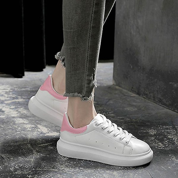 Mode Efterår Vinter Kvinder Casual Sko Lav Åndbar Snøring Loafers Damer Piger Hvide Fritid pink 40