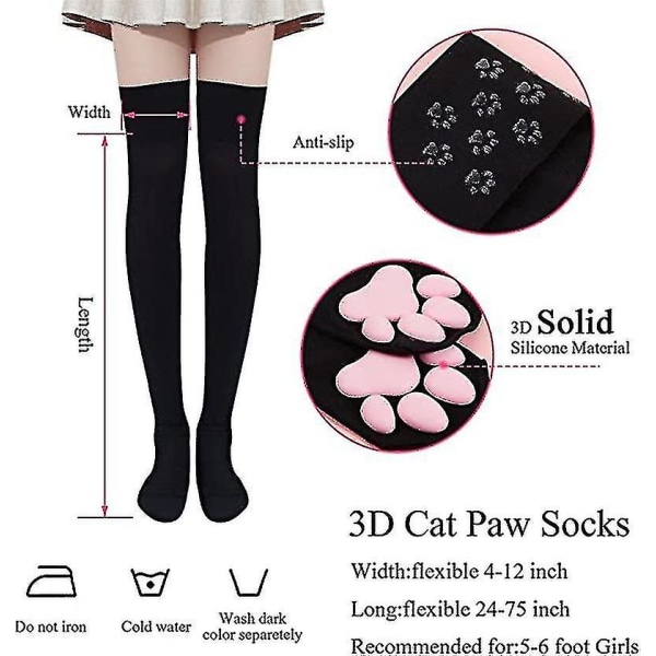 Kvinnors 3D katt tass strumpor lårhöga strumpor söta katt tass pad strumpor Black