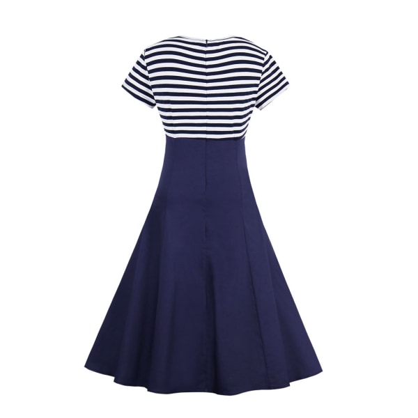 Dame Vintage 50-talls 60-talls Hepburn Kjole Kveldsselskap Stripete Lappeteppe Swingkjoler blå L