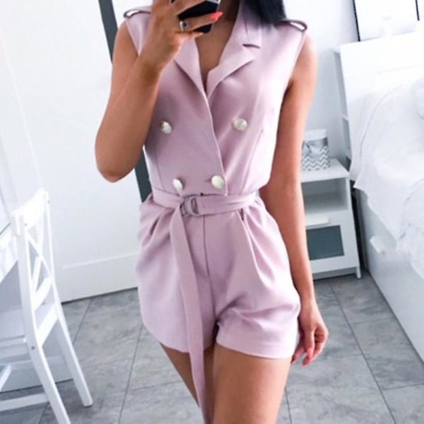 Damer Lös Enfärgad Romper Overall Shorts Dam Fritid Bred Ben Light Purple L