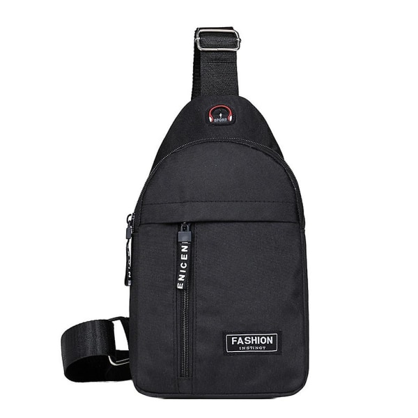 Miesten muoti sling -laukku vedenpitävä crossbody-reppu urheilu rento rintalaukku kuulokereijällä Black