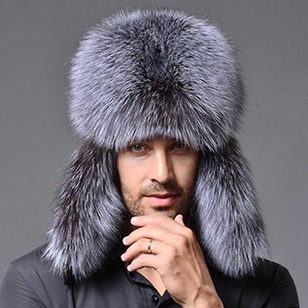 Herre Tyk Ushanka Vinter Faux Pels Termisk Russisk Kosak Trapper Snehatte Gray