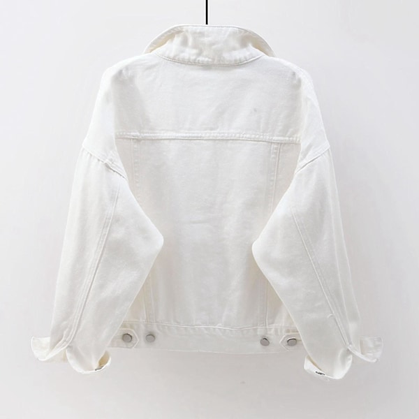 Dam Vår och Höst Jackor Varm Enfärgad Långärmad Jeansjacka Ytterkläder White L