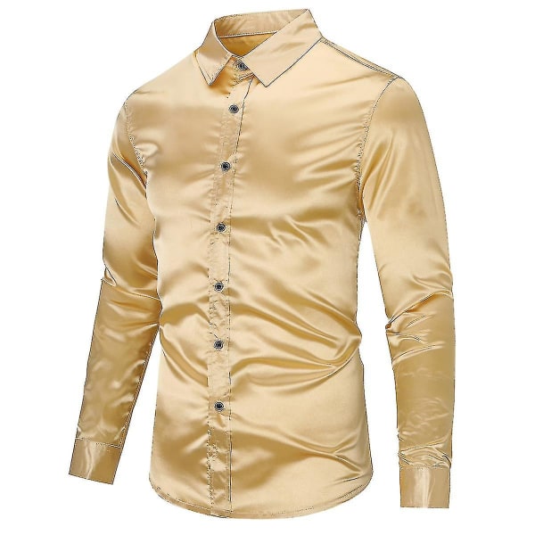 Herre Casual Mode Skinnende Langærmet Slim-fit Formel Skjorte Golden L