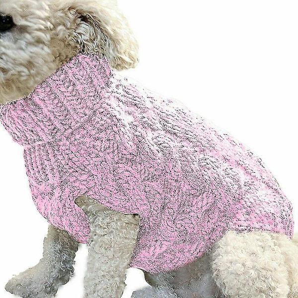 Varmt tröja för husdjurshund, tröja, kläder, valp, katt, enfärgad stickad kläder Pink M