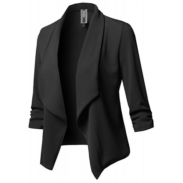 Dam Formell Arbetsjacka Kort Kavaj Kostym Sjalkrage Kofta Kontorsdamer Öppen Framsida Kappa Ytterkläder Black 2XL
