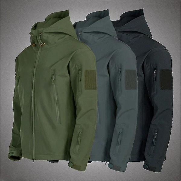 Militär Shark Skin Soft Shell Jackor Herr Taktisk Vindtät Vattentät Jacka Herr Armé Stridsjackor Herr Huvtröja Bomberjackor Army Green L