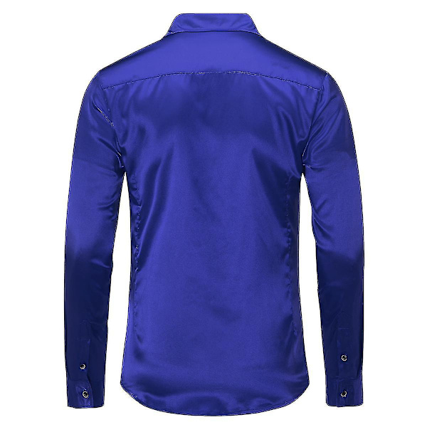 Herr Casual Mode Glänsande Långärmad Slim-fit Formell Skjorta Blue M