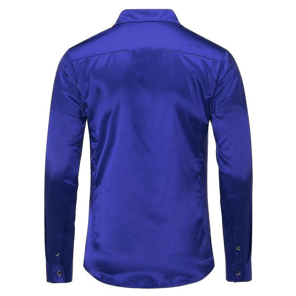 Herr Casual Mode Glänsande Långärmad Slim-fit Formell Skjorta Blue XXL