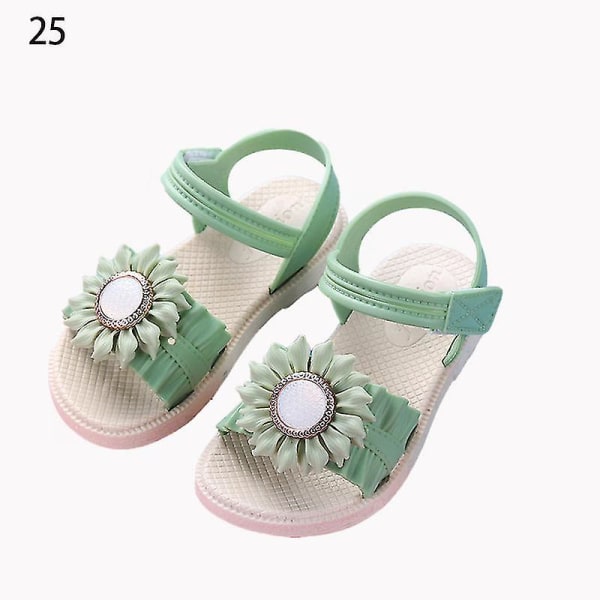 Flicksandaler med öppen tå för flickor, prästkrageblomma, sommarskor för stranden med PVC-sula, halkfria Green 25