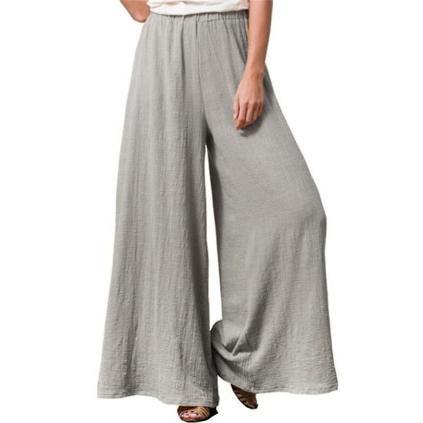 Dame Ensfarvede Elastiske Talje Vide Ben Flared Bukser Sommer Casual Løse Lange Bukser Grey XL
