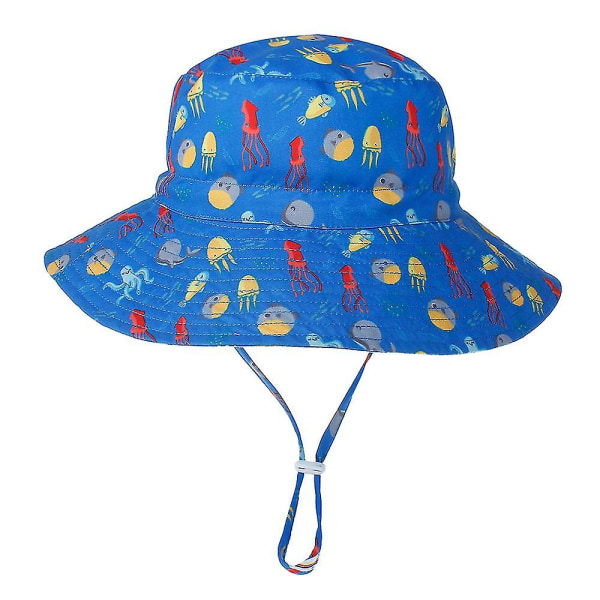 Sommar Solhatt för Baby 0-8 År Flickor Pojkar Utomhus UV-skydd Strandhatt Simhattar Bred Brim Barn Hinkhatt Octopus Large